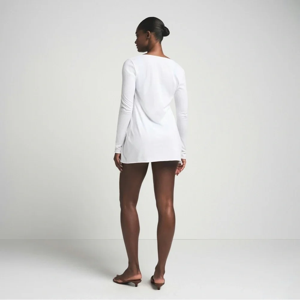 Skims Cotton Cover-Up Tie Front Top‎ White Size XL